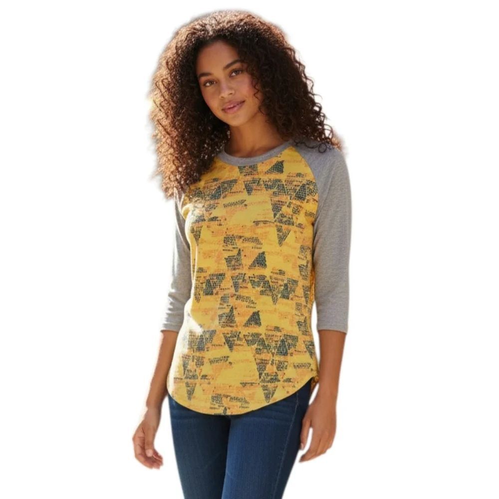 LULAROE GRAY & YELLOW BASEBALL T-SHIRT SZ.XS EUC.